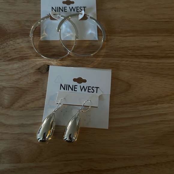 Nine West Silver Teardrop and Hoop Earrings - Picture 2 of 7